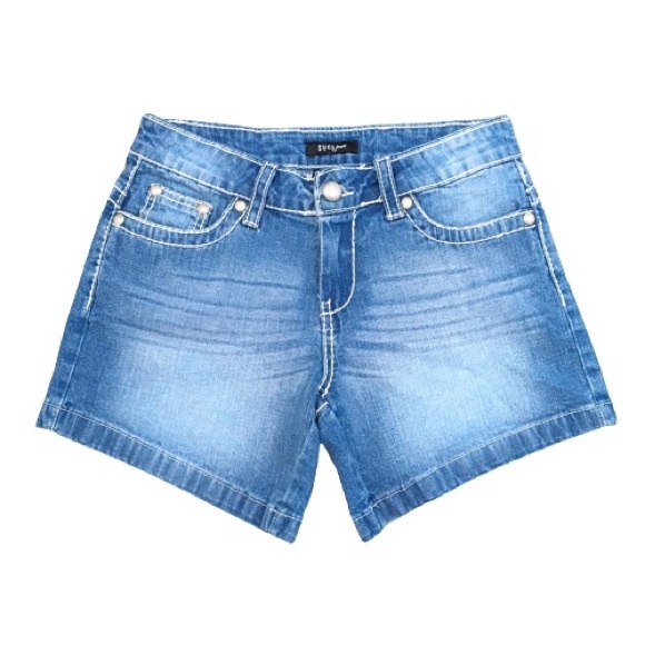 Blue Low Rise Embroidered Jean Shorts Suko Jeans - Picture 1 of 7